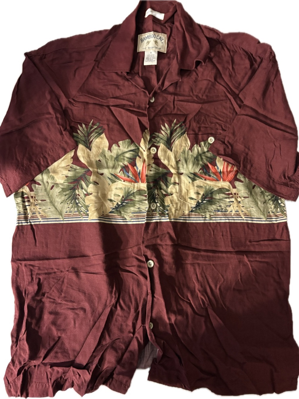 BAMBOO Maroon Short-Sleeve Tropical Camp Shirt